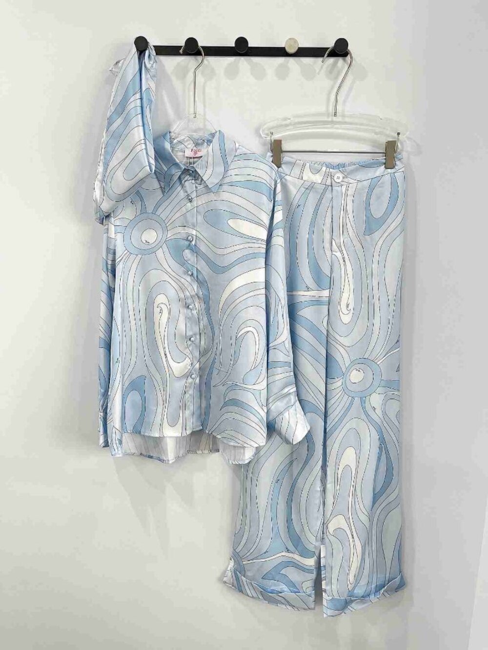 Emilio Pucci Light Blue Print Silk Pajama Set